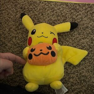 Pikachu Plush with Pumpkin - Yellow and Orange